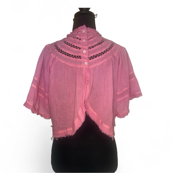 Free people pink lace fringe top batwing XS - Picture 4 of 6
